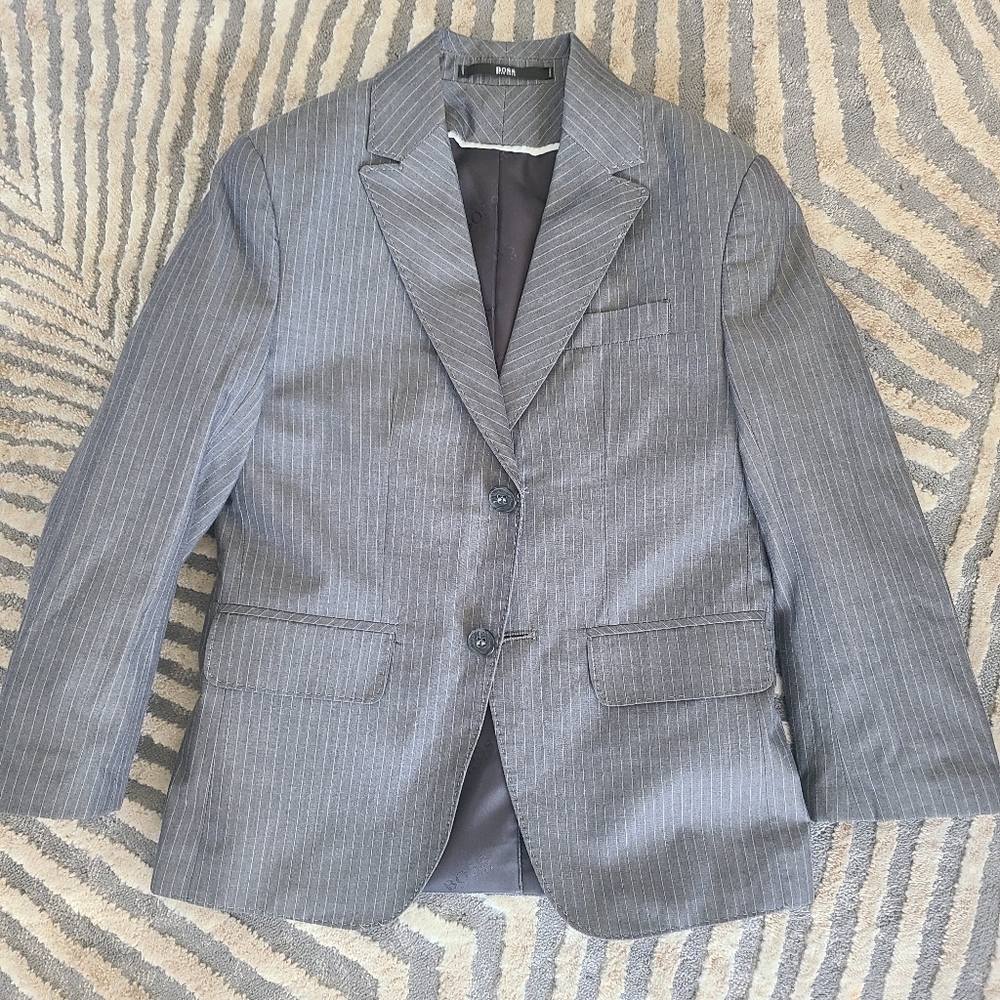 Hugo Boss Boys Gray Pinstripe Blazer
